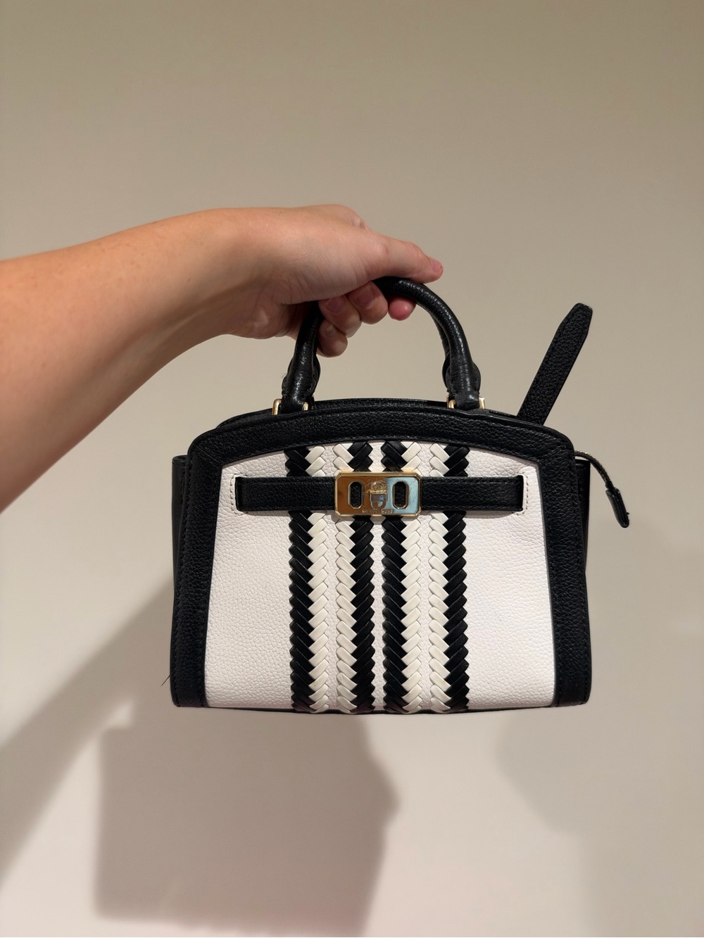 Michael Kors Black & White Woven Accent Top-Handle Crossbody Bag